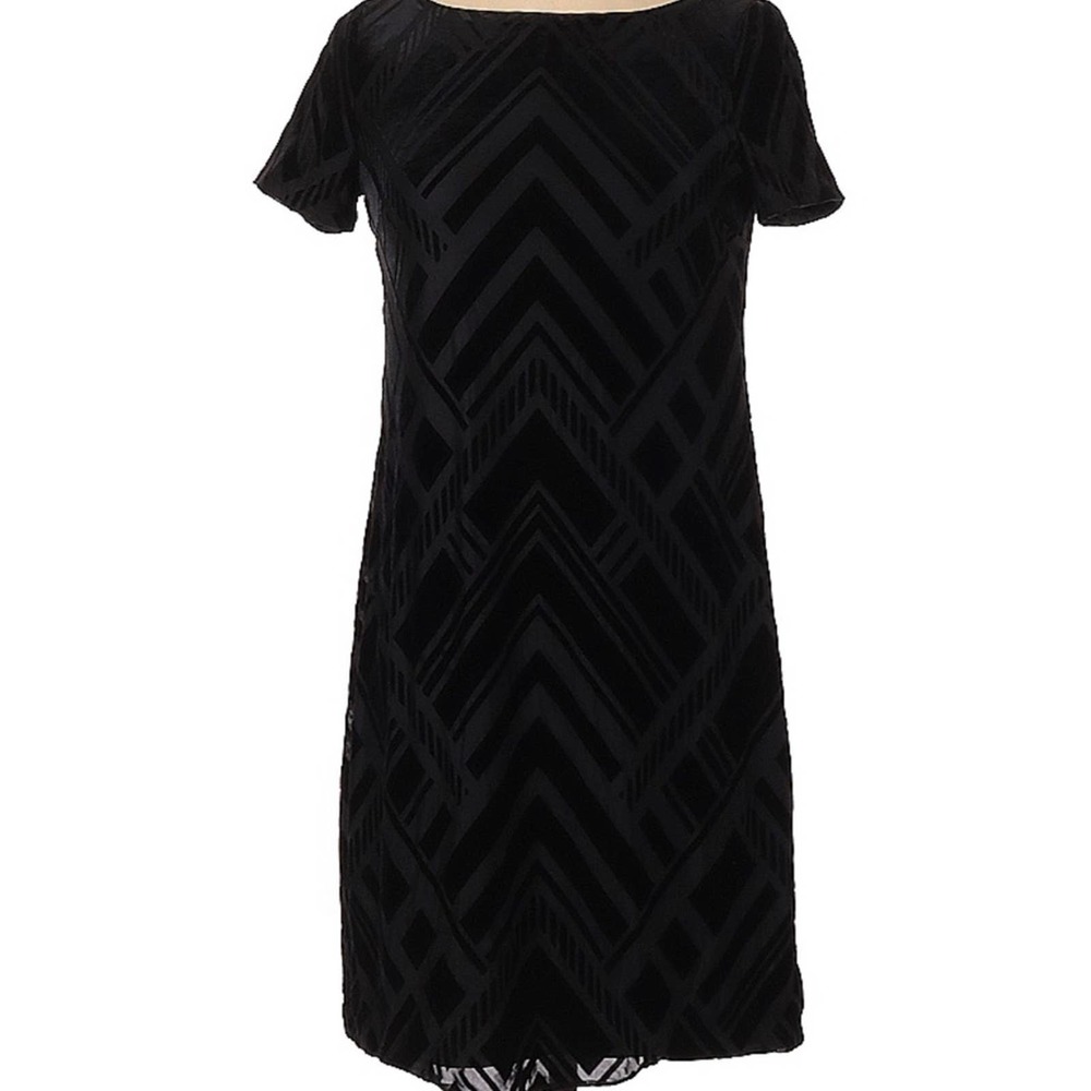 White House Black Magic WHBM Dress LBD Black Velvet Geometric Lined Size XS